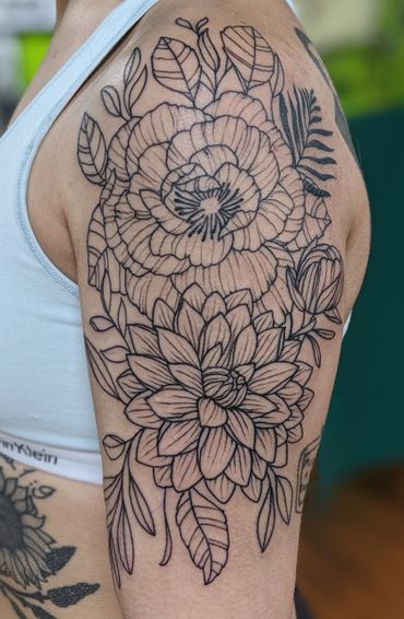 floral flower tattoo black line