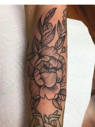 peony floral flower tattoo black line