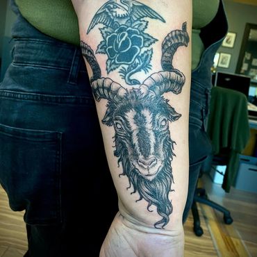 Goat head black and grey tattoo