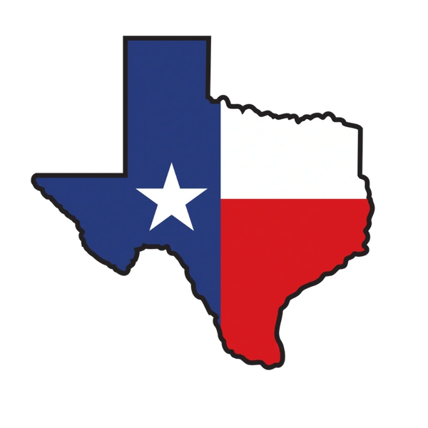 Outline of Texas with Texas flag colors