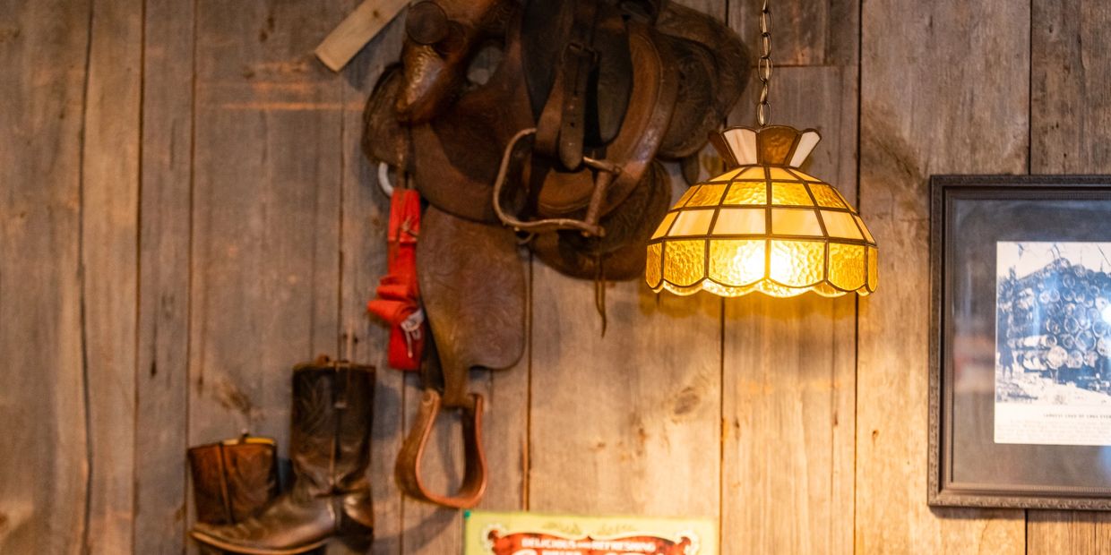 Closeup view of the hanging light on the wall