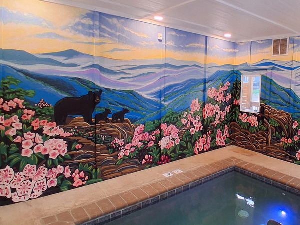 Pigeon forge mural of bears and mountain laurel
