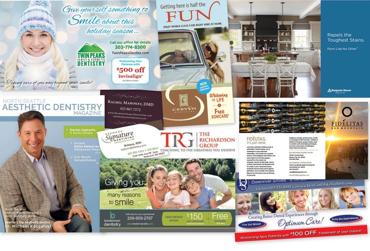 Direct mail postcards magazines brochures business cards 
