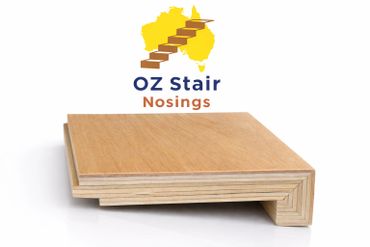 Wooden stair nosing sample with OZ Stair logo above.