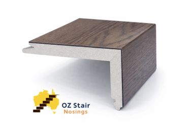 Cross-section of a stair nosing with wood finish and foam core.