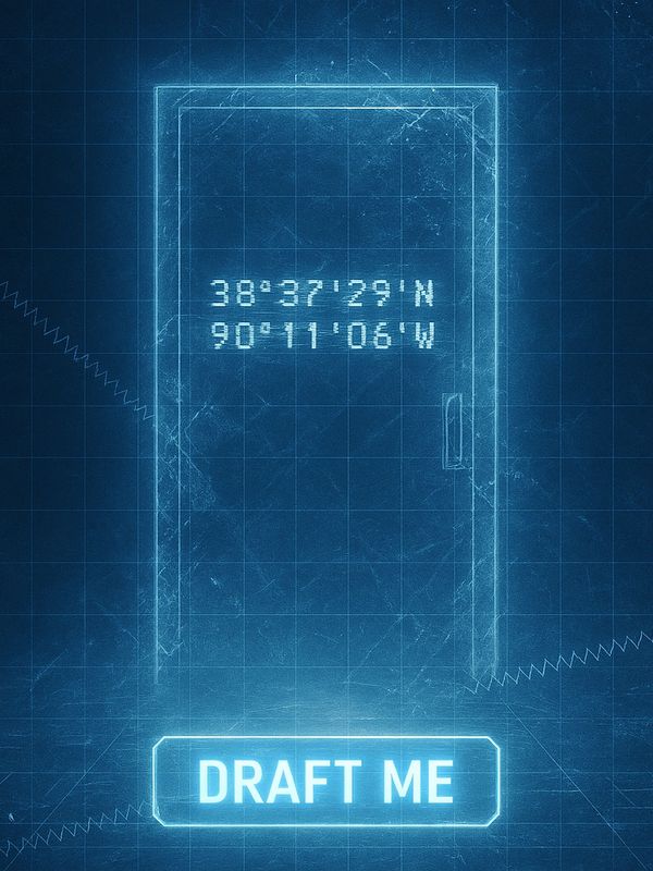 Blueprint-style image of a door with coordinates and 'DRAFT ME' text.