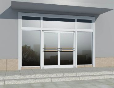 Modern glass double doors entrance.