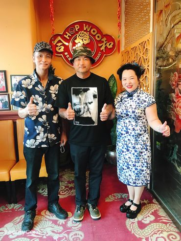 Chef Lupe with Chef Roy Choi, & Judy giving thumbs up.