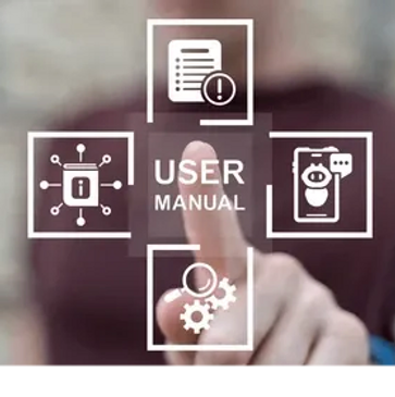 Person interacting with a digital user manual interface.