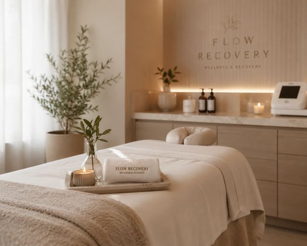 Serene wellness room with a massage table and calming decor.