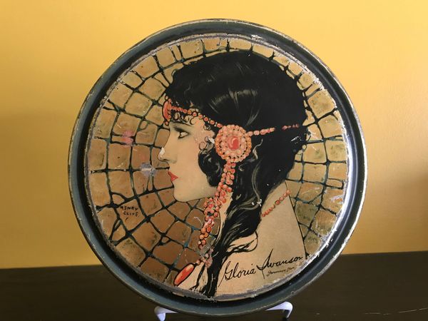 Antique Gloria Swanson Biscuit Tin 1920s Silent Film Star Art Deco Collectible Advertisement Trinket