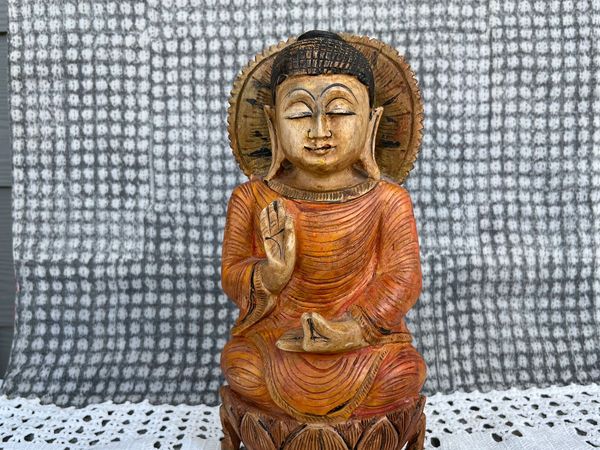 Vintage Hand Carved WOODEN BUDDHA Artisan Crafted Meditating Budda Spiritual Statue Meditation Decor