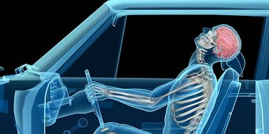 Patient experiencing whiplash injuries while seated in a car.