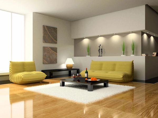 View on the modern living-room 3D rendering