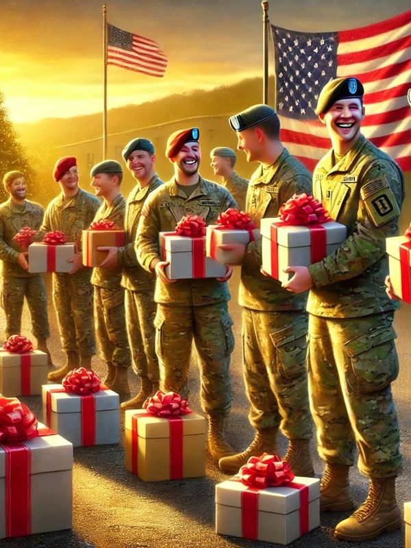 The vision of troops all receiving gifts