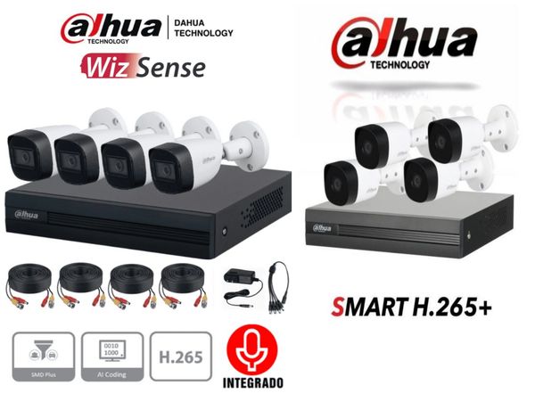 Dahua Technology WizSense and Smart H.265+ security camera systems with multiple cameras and accessories.