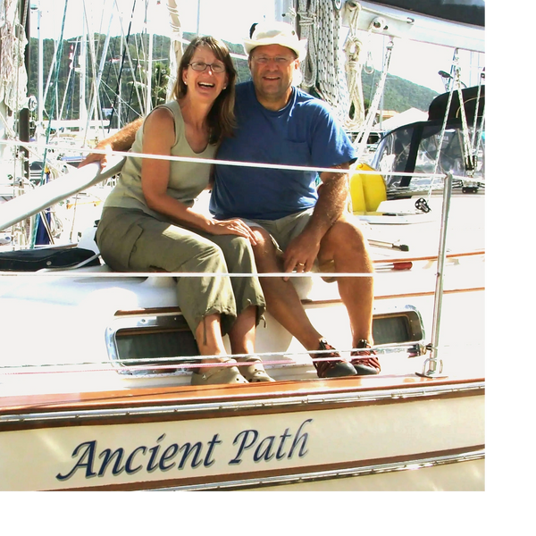 Dr. Charles and Elaine Sanger on their sailboat Ancient Path in Tortola