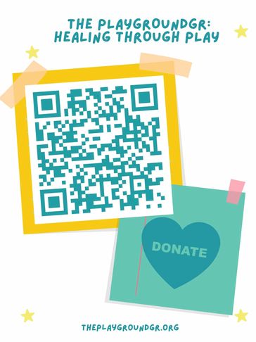 QR code for The PlaygroundGR donation page with a heart symbol and healing theme.