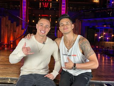 Host, Sebastian Rodriguez with two Hawaii born performers from Magic Mike Live at Sahara Las Vegas.