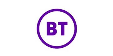 BT logo in purple color with a white color background