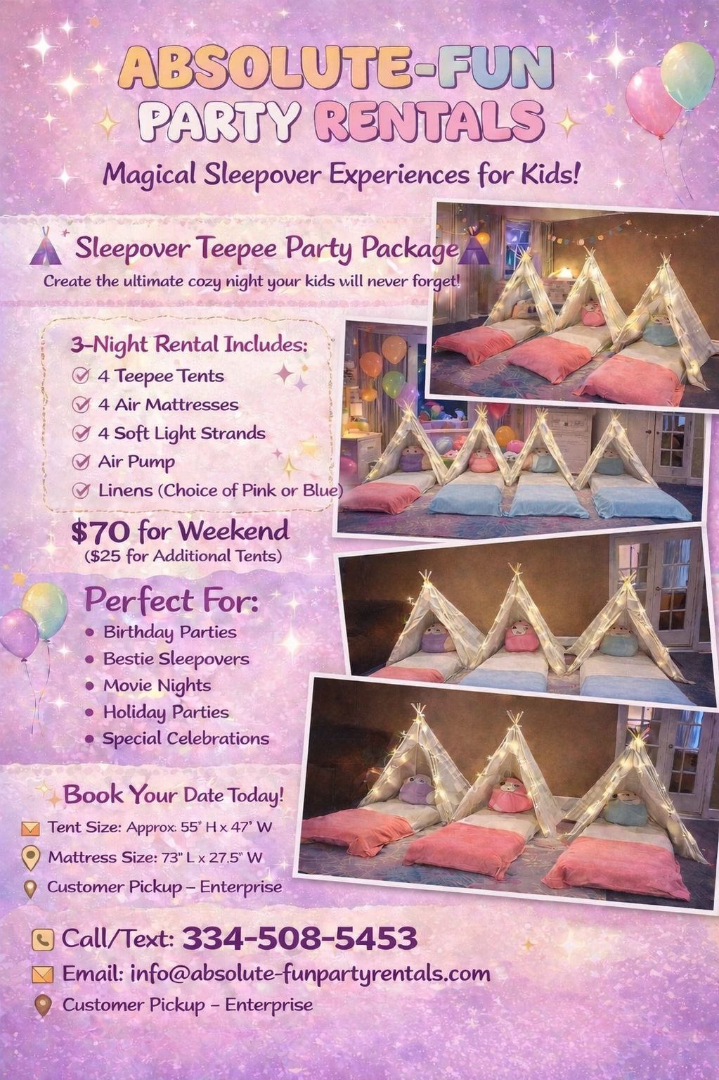 4 Tent Sleepover Package