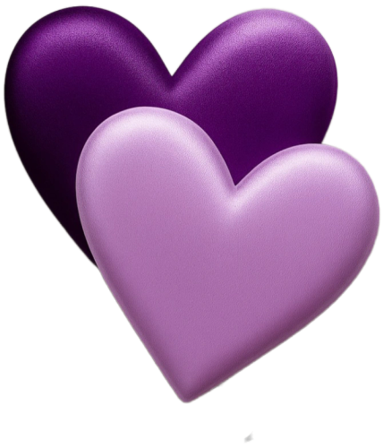 Two overlapping purple heart shapes with a smooth texture. Inspire Desire