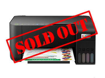 Epson inkjet printer with color ink tanks printing a colorful document.