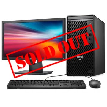 Dell desktop computer setup with monitor, keyboard, and mouse.