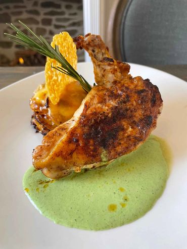 On-site catering menu offers a variety of impressive dishes including oven roasted airline chicken