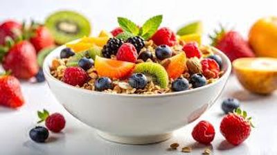 Healthy breakfast berry bowl with oats