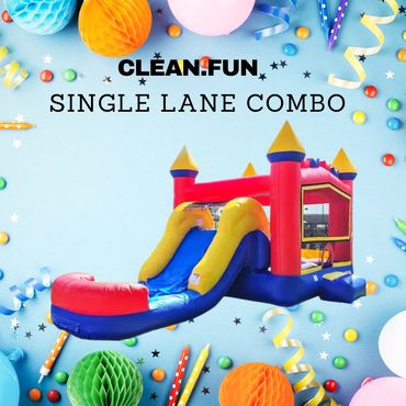 Bounce House Rentals Katy TX Multicolor Single Lane Bounce House & Inflatable Slide Combo