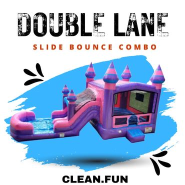 Bounce House Rentals Katy TX Purplish Themed Double Lane Bounce House & Inflatable Slide Combo
