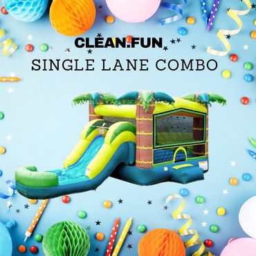 Bounce House Rentals Katy TX Tropical Single Lane Bounce House & Inflatable Slide Combo