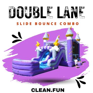 Bounce House Rentals Katy TX Thunder Themed Double Lane Bounce House & Inflatable Slide Combo