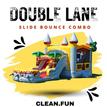 Bounce House Rentals Katy TX Dinosaur T-Rex Themed Double Lane Bounce House & Inflatable Slide Combo