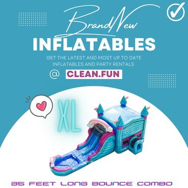 Bounce House Rentals Katy TX Pastel Rainbow Themed Double Lane Bounce House & Inflatable Slide Combo