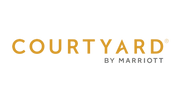 Courtyard by Marriott hotel logo in gold and gray.