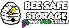 Logo of Bee Safe Storage and Wine Cellar with a bee and hive illustration.