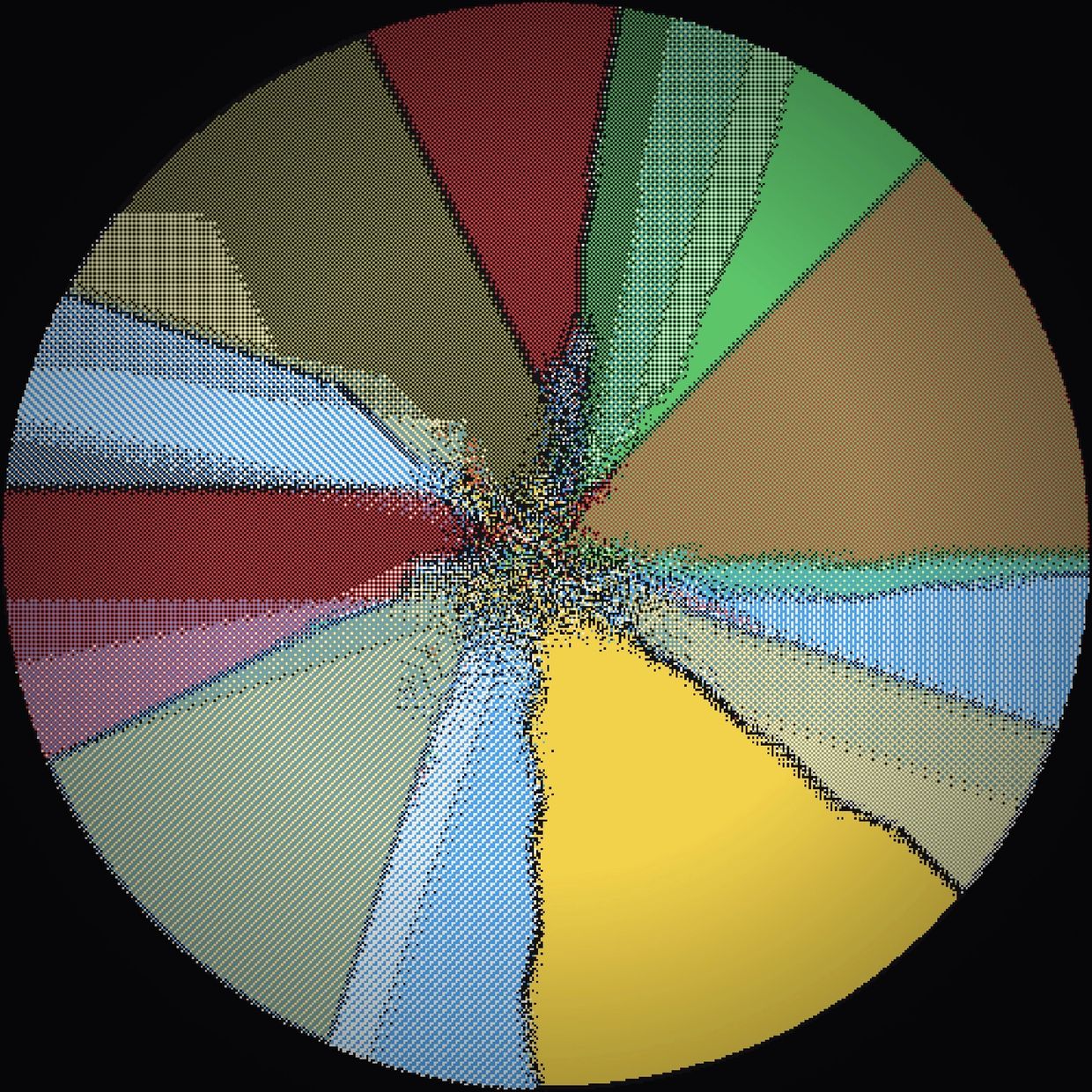 Colorful abstract circular pattern with segmented sections.