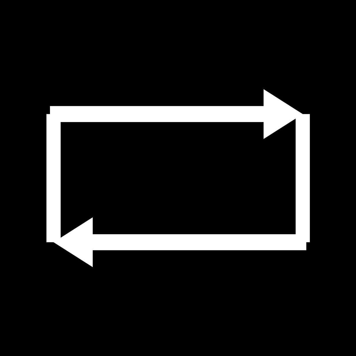 White rectangular loop with arrows on black background.