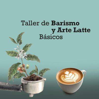 An ad for a basic barista and latte art workshop with coffee plant and latte art visuals.