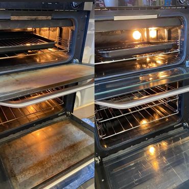 before and after of an oven clean of a double oven clean in Bolton