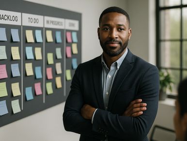 Agile workflow interface shows strategic project staffing for complex initiatives.