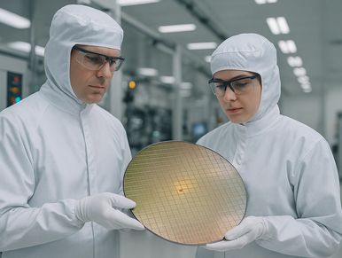 Cleanroom pros examine components, highlighting fab, PLC, and plant manager recruiting.