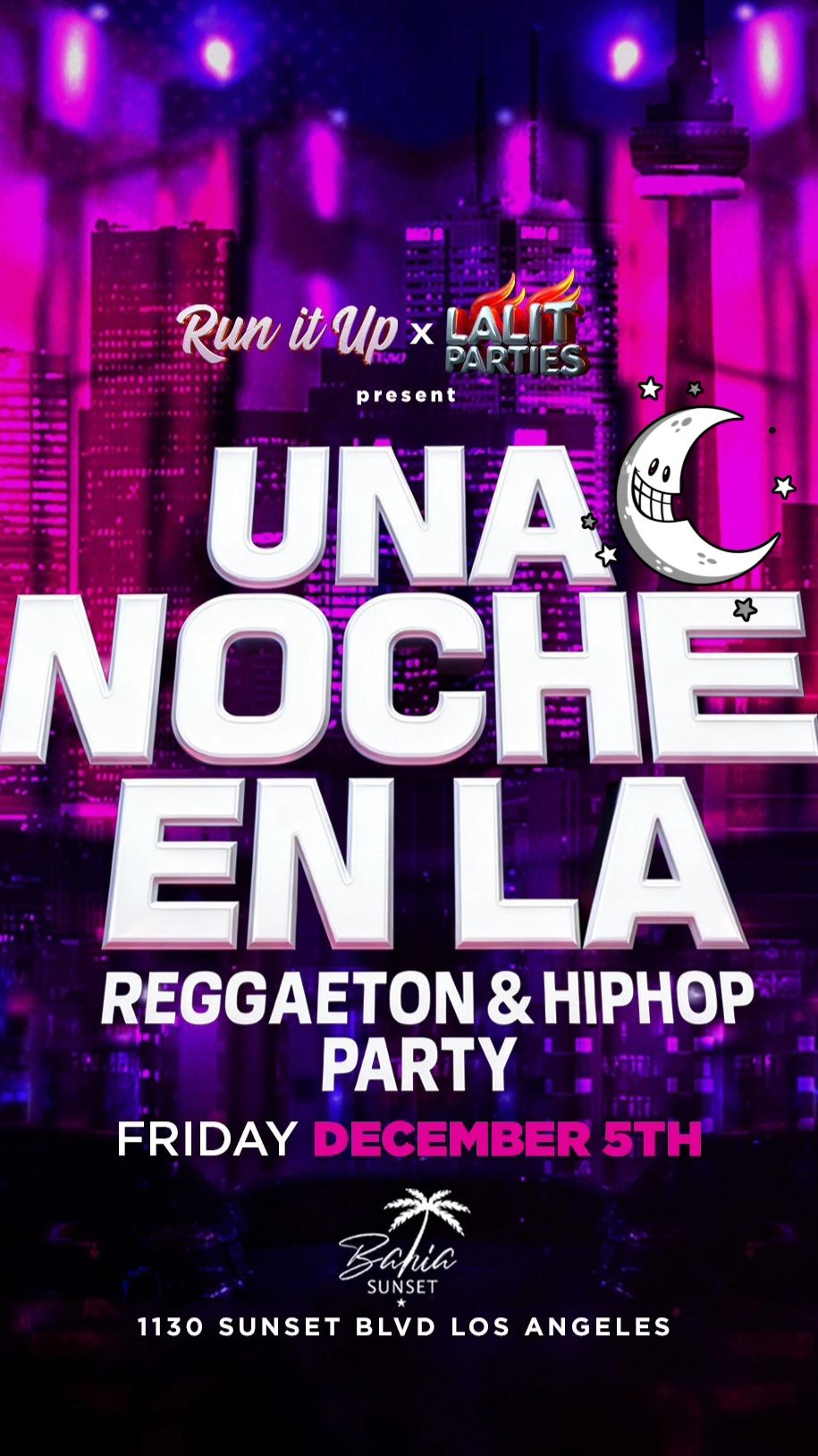 Flyer for a reggaeton and hip hop party on December 5th in Los Angeles.