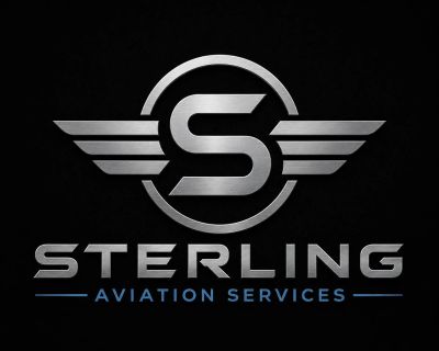 Silver Sterling Aviation Services logo on black background.