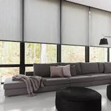 Large windows with blinds