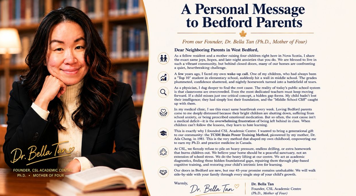 Dr. Bella Tan shares a heartfelt message to Bedford parents about supporting children's learning challenges.