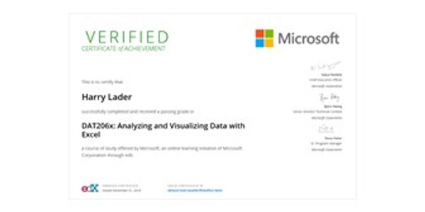 edX verified course on Analyzing and Visualizing Data with Excel