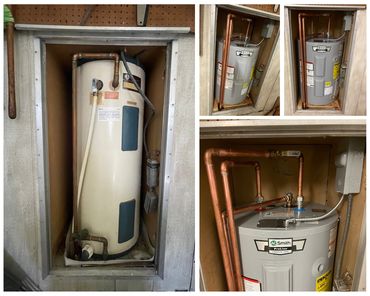 Electric water heater replacement with copper pipe